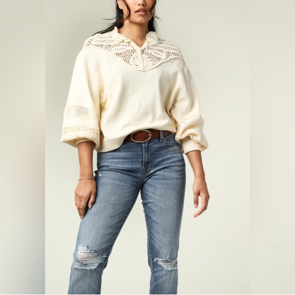 Ba&Sh Pino Off White Crochet Neutral Cotton Knit Sweater Size Small - Picture 1 of 17